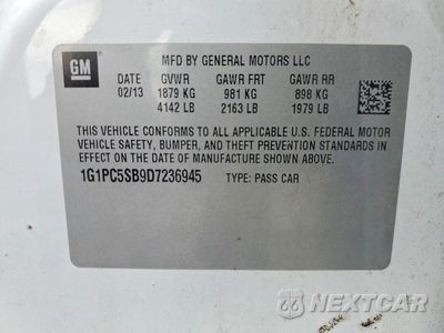 Zdjęcie 12 z 12 samochodu: 2013 CHEVROLET CRUZE LT VIN:1G1PC5SB9D7236945 - miniatura