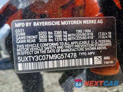 Zdjęcie 13 z 13 samochodu: 2021 BMW X3 SDRIVE30I VIN:5UXTY3C07M9G57478 - miniatura