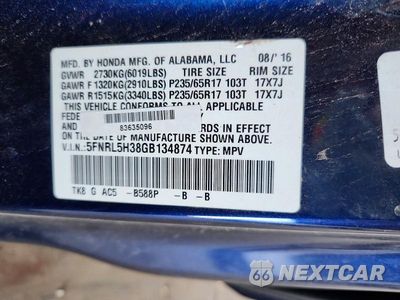 Zdjęcie 14 z 14 samochodu: 2016 HONDA ODYSSEY SE VIN:5FNRL5H38GB134874 - miniatura