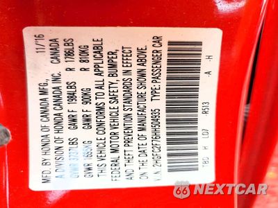 Zdjęcie 12 z 12 samochodu: 2017 HONDA CIVIC EX VIN:2HGFC2F76HH504935 - miniatura
