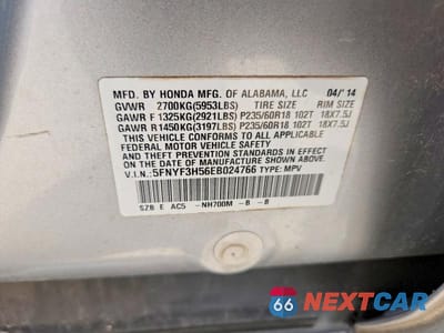 Zdjęcie 12 z 12 samochodu: 2014 HONDA PILOT EXL VIN:5FNYF3H56EB024766 - miniatura