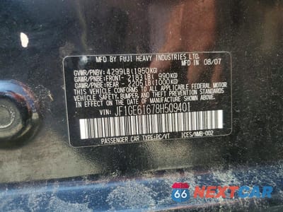 Zdjęcie 12 z 12 samochodu: 2008 SUBARU IMPREZA 2.5I VIN:JF1GE61678H509401 - miniatura