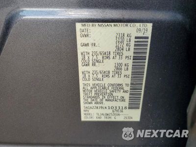Zdjęcie 14 z 14 samochodu: 2020 NISSAN MURANO SV VIN:5N1AZ2BJ9LN103318 - miniatura