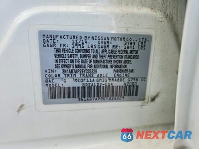 Zdjęcie 12 z 12 samochodu: 2014 NISSAN SENTRA SV VIN:3N1AB7AP2EY335229 - miniatura