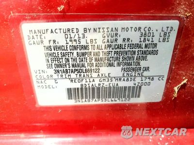Zdjęcie 12 z 12 samochodu: 2013 NISSAN SENTRA S VIN:3N1AB7AP5DL669122 - miniatura