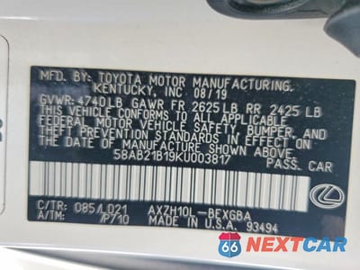 Zdjęcie 12 z 12 samochodu: 2019 LEXUS ES 300H VIN:58AB21B19KU003817 - miniatura