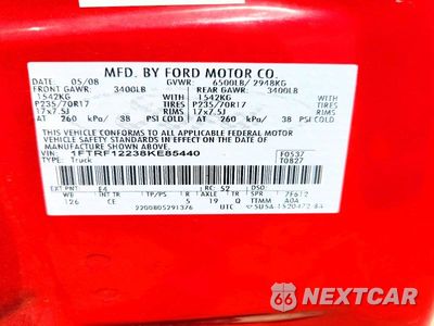 Zdjęcie 12 z 12 samochodu: 2008 FORD F150 VIN:1FTRF12238KE85440 - miniatura