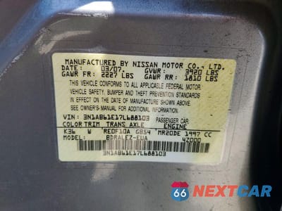 Zdjęcie 12 z 12 samochodu: 2007 NISSAN SENTRA 2.0 VIN:3N1AB61E17L688103 - miniatura