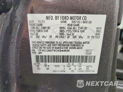 Zdjęcie 12 z 12 samochodu: 2012 FORD ESCAPE XLT VIN:1FMCU9D75CKB44936 - miniatura