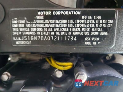 Zdjęcie 9 z 9 samochodu: 2007 SUZUKI GSX-R600 VIN:JS1GN7DA072111734 - miniatura