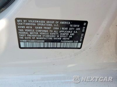 Zdjęcie 12 z 12 samochodu: 2014 VOLKSWAGEN PASSAT SE VIN:1VWBT7A38EC040265 - miniatura