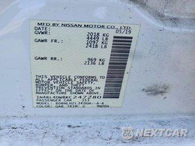 Zdjęcie 12 z 12 samochodu: 2019 NISSAN ALTIMA SV VIN:1N4BL4DW8KC247280 - miniatura