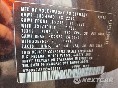Zdjęcie 13 z 13 samochodu: 2012 VOLKSWAGEN TIGUAN S VIN:WVGBV7AXXCW544081 - miniatura