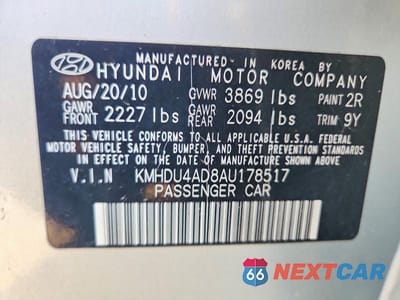 Zdjęcie 12 z 12 samochodu: 2010 HYUNDAI ELANTRA GLS VIN:KMHDU4AD8AU178517 - miniatura
