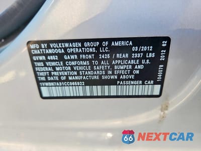 Zdjęcie 12 z 12 samochodu: 2012 VOLKSWAGEN PASSAT SE VIN:1VWBN7A31CC065922 - miniatura