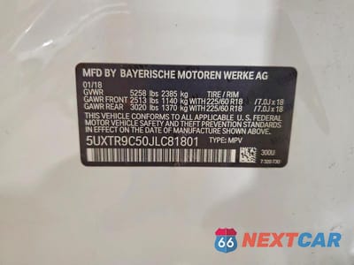Zdjęcie 14 z 14 samochodu: 2018 BMW X3 XDRIVE30I VIN:5UXTR9C50JLC81801 - miniatura