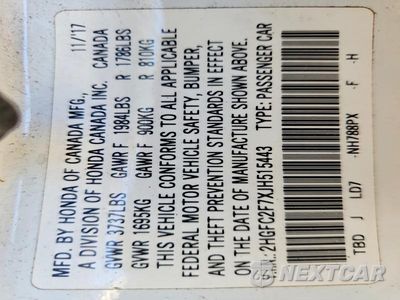 Zdjęcie 25 z 26 samochodu: 2018 HONDA CIVIC EX VIN:2HGFC2F7XJH515443 - miniatura