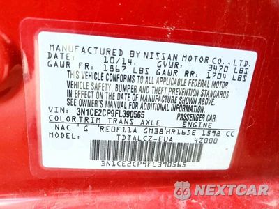 Zdjęcie 12 z 12 samochodu: 2015 NISS VERSA VIN:3N1CE2CP9FL390565 - miniatura