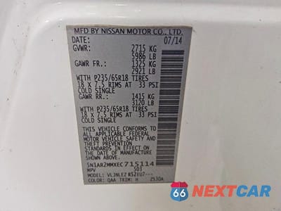 Zdjęcie 14 z 14 samochodu: 2014 NISSAN PATHFINDER SV VIN:5N1AR2MMXEC715114 - miniatura