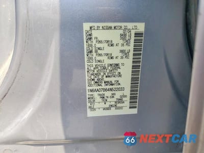 Zdjęcie 12 z 12 samochodu: 2004 NISSAN TITAN XE VIN:1N6AA07B64N522033 - miniatura