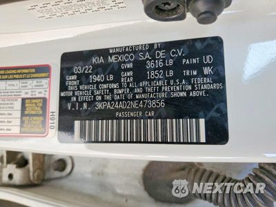 Zdjęcie 12 z 12 samochodu: 2022 KIA RIO S VIN:3KPA24AD2NE473856 - miniatura