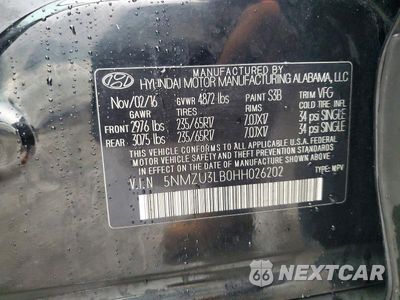 Zdjęcie 13 z 13 samochodu: 2017 HYUNDAI SANTA FE SPORT 2.4L VIN:5NMZU3LB0HH026202 - miniatura