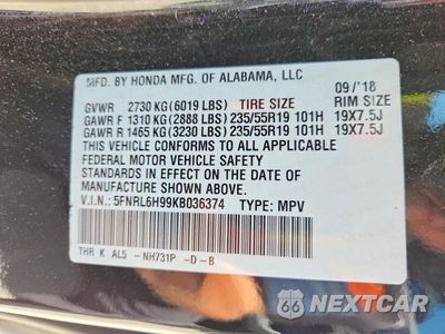 Zdjęcie 14 z 14 samochodu: 2019 HONDA ODYSSEY ELITE VIN:5FNRL6H99KB036374 - miniatura