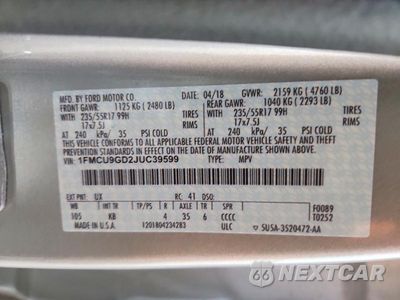Zdjęcie 13 z 13 samochodu: 2018 FORD ESCAPE SE VIN:1FMCU9GD2JUC39599 - miniatura