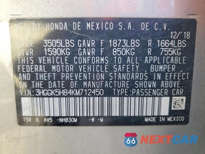 Zdjęcie 12 z 12 samochodu: 2019 HONDA FIT EX VIN:3HGGK5H84KM712450 - miniatura