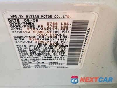 Zdjęcie 13 z 13 samochodu: 2009 INFINITI FX50 BASE VIN:JNRBS18W49M201620 - miniatura