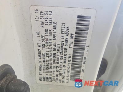 Zdjęcie 13 z 13 samochodu: 2015 HONDA CR-V LX VIN:5J6RM3H33FL027481 - miniatura