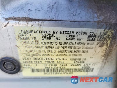 Zdjęcie 12 z 12 samochodu: 2006 NISSAN SENTRA 1.8 VIN:3N1CB51D26L496505 - miniatura