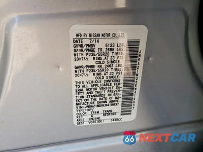 Zdjęcie 14 z 14 samochodu: 2014 NISSAN MURANO LE VIN:JN8AZ1MU6EW419637 - miniatura