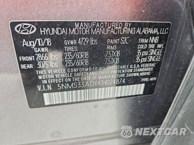 Zdjęcie 13 z 13 samochodu: 2019 HYUNDAI SANTA FE SEL PLUS 2.4L VIN:5NMS33AD6KH024874 - miniatura