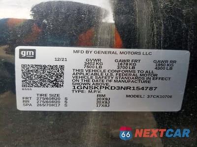 Zdjęcie 13 z 13 samochodu: 2022 CHEVROLET TAHOE K1500 Z71 VIN:1GNSKPKD3NR154787 - miniatura