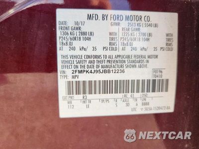 Zdjęcie 13 z 13 samochodu: 2018 FORD EDGE SEL VIN:2FMPK4J95JBB12236 - miniatura