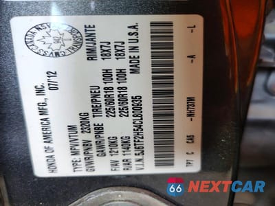Zdjęcie 12 z 12 samochodu: 2012 HONDA CROSSTOUR EXL VIN:5J6TF2H54CL800935 - miniatura