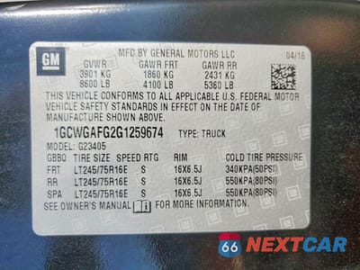 Zdjęcie 14 z 14 samochodu: 2016 CHEVROLET EXPRESS 2500 CARGO DELIVERY VAN VIN:1GCWGAFG2G1259674 - miniatura