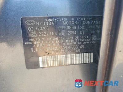 Zdjęcie 12 z 12 samochodu: 2007 HYUNDAI ELANTRA GLS VIN:KMHDU46D97U063149 - miniatura