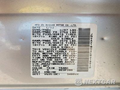 Zdjęcie 13 z 13 samochodu: 2012 NISSAN MURANO S VIN:JN8AZ1MW4CW219810 - miniatura