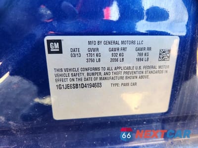 Zdjęcie 12 z 12 samochodu: 2013 CHEVROLET SONIC LTZ VIN:1G1JE6SB1D4194603 - miniatura