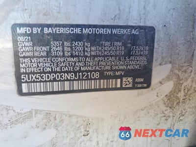 Zdjęcie 13 z 13 samochodu: 2022 BMW X3 XDRIVE30I VIN:5UX53DP03N9J12108 - miniatura