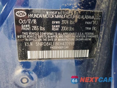 Zdjęcie 13 z 13 samochodu: 2019 HYUNDAI ELANTRA SEL VIN:5NPD84LF8KH420998 - miniatura