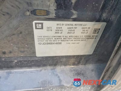 Zdjęcie 12 z 12 samochodu: 2016 CHEVROLET SONIC LT VIN:1G1JC6SH5G4149386 - miniatura
