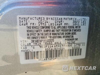 Zdjęcie 13 z 13 samochodu: 2017 NISSAN SENTRA S VIN:3N1AB7AP1HY222070 - miniatura
