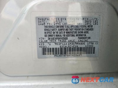 Zdjęcie 13 z 13 samochodu: 2017 NISSAN SENTRA S VIN:3N1AB7AP8HY405689 - miniatura