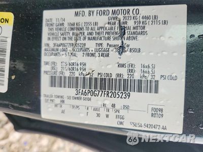 Zdjęcie 12 z 12 samochodu: 2015 FORD FUSION S VIN:3FA6P0G77FR205239 - miniatura