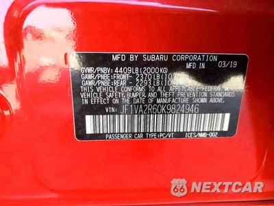 Zdjęcie 13 z 13 samochodu: 2019 SUBARU WRX STI VIN:JF1VA2R60K9824946 - miniatura