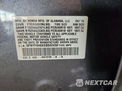 Zdjęcie 13 z 13 samochodu: 2014 HONDA PILOT EXL VIN:5FNYF4H6XEB042430 - miniatura