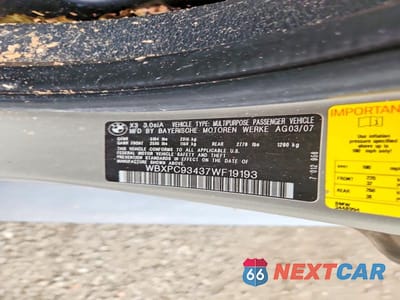 Zdjęcie 13 z 13 samochodu: 2007 BMW X3 3.0SI VIN:WBXPC93437WF19193 - miniatura